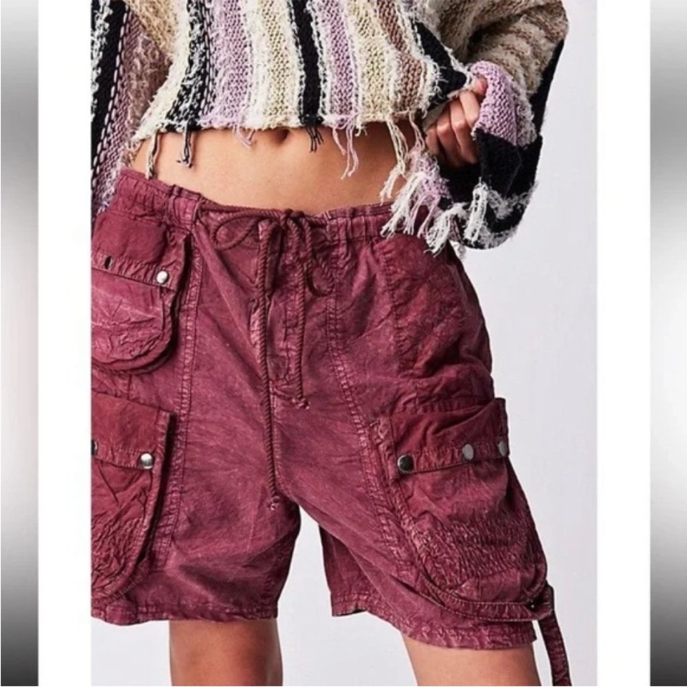 Free People Moon Bay Parachute Shorts in Maroon Size L